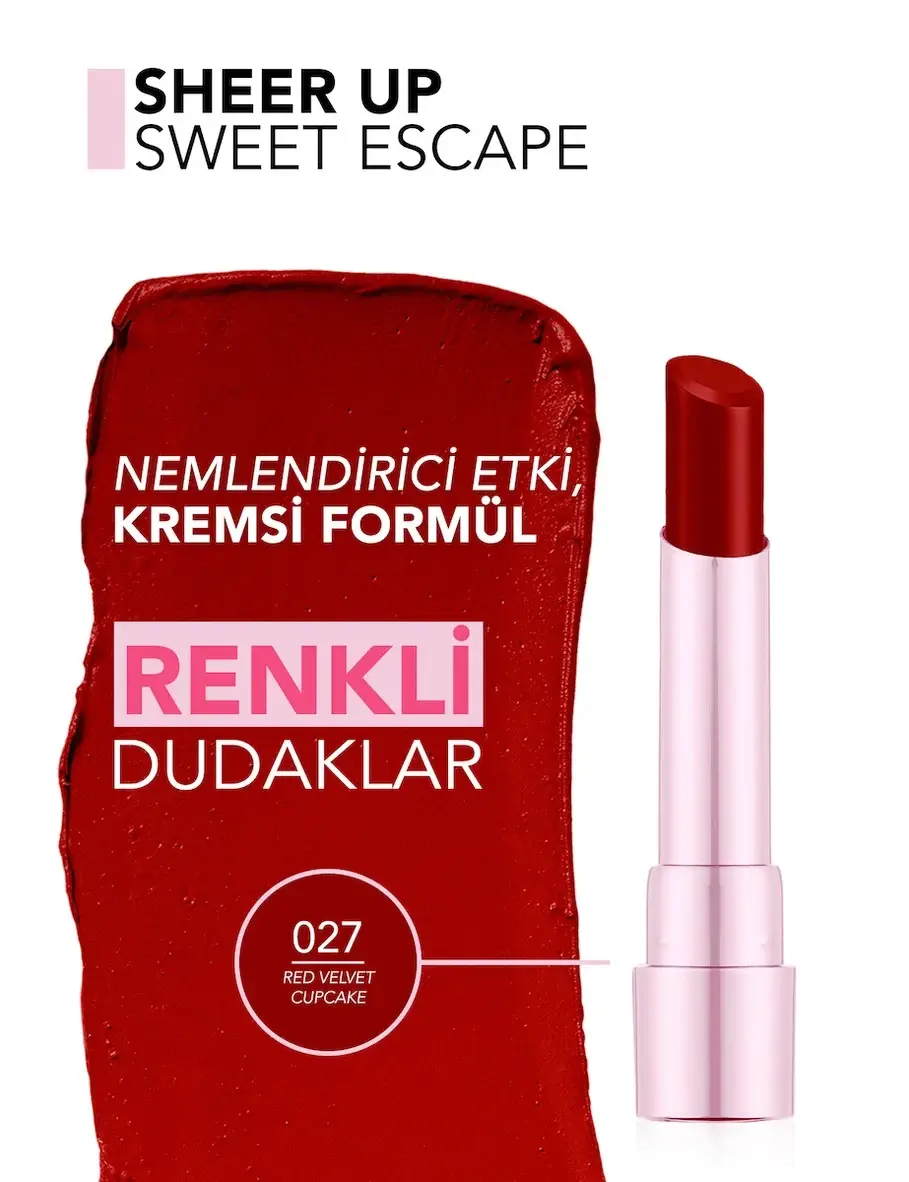 Flormar Sheer Up Sweet Escape Lipstik Ruj 027 Velvet Cupcake
