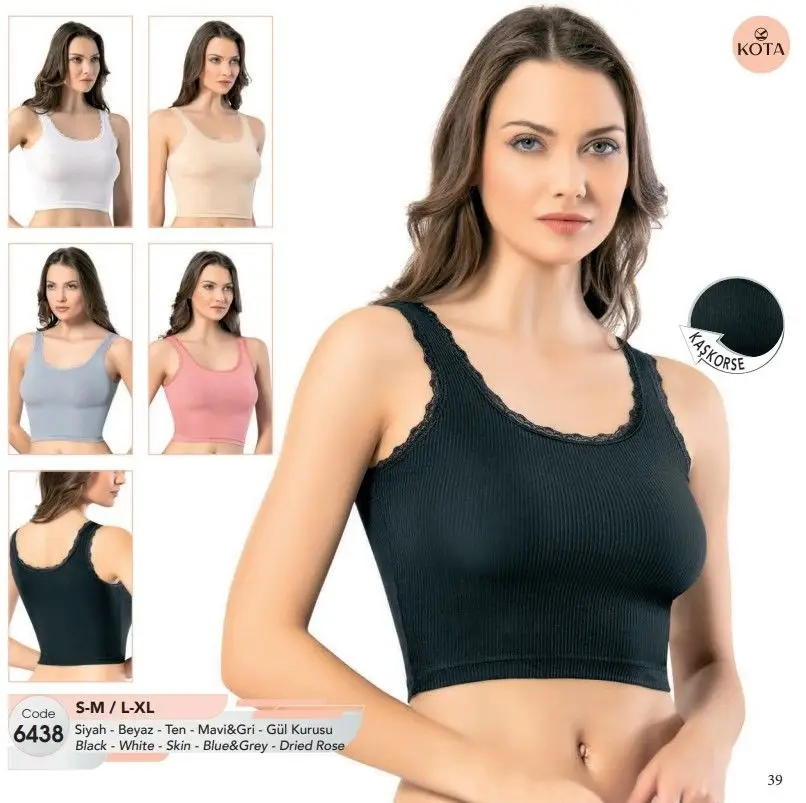 Kota 6438 Bayan Tırnak Dantelli Geniş Askılı Crop Ten S-M