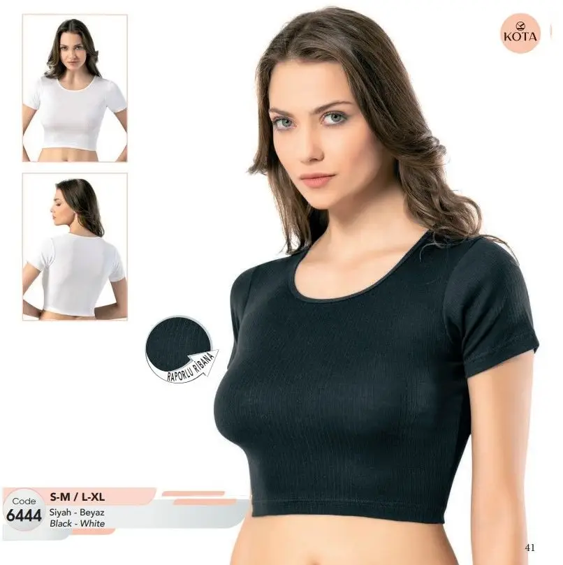 Kota 6444 Bayan Raporlu Yarım Kollu Crop Siyah S-M
