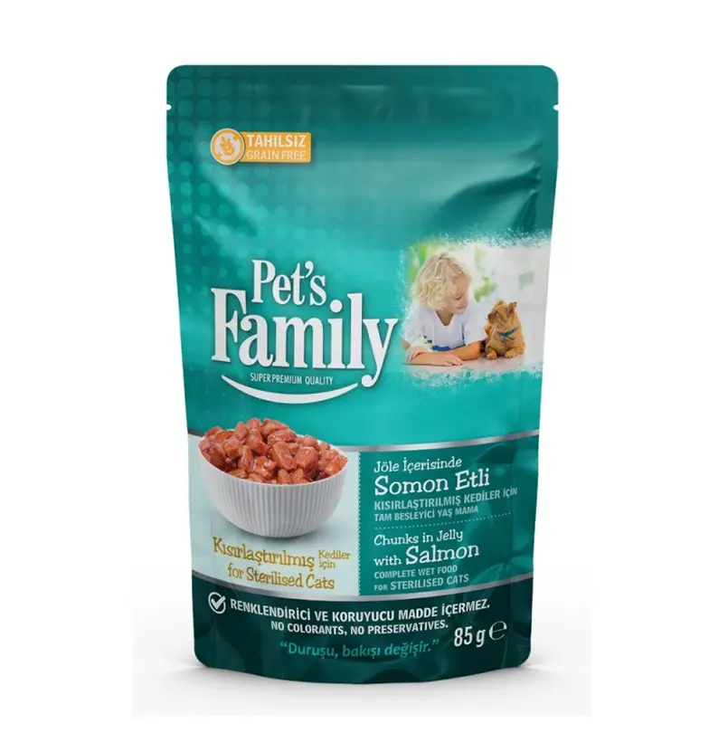Pets Family Pouch Kısırlaştırılmış Kediler İçin Somon Etli Jöle Yaş Mama 85Gr