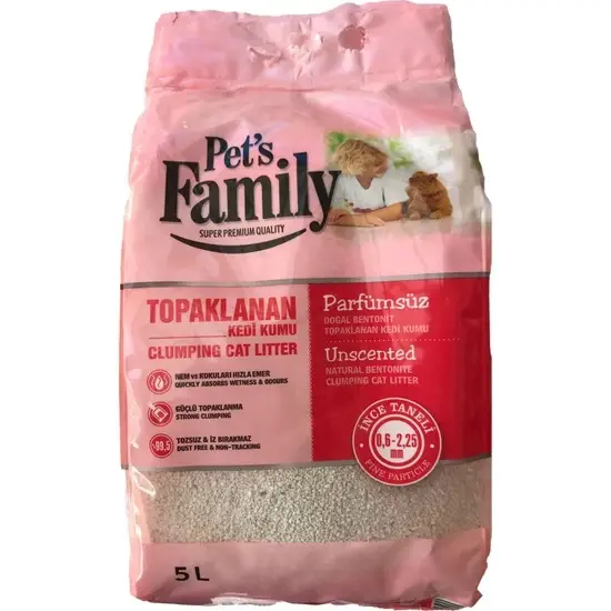 Pets Family Topaklanan İnce Parfümsüz Kedi Kumu 5 Lt