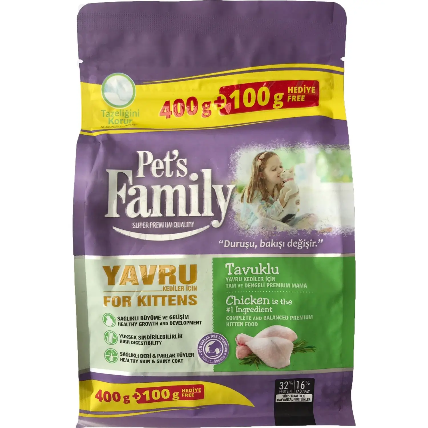 Pets Family Yavru Kediler İçin Tavuklu Kuru Kedi Maması 500 Gr