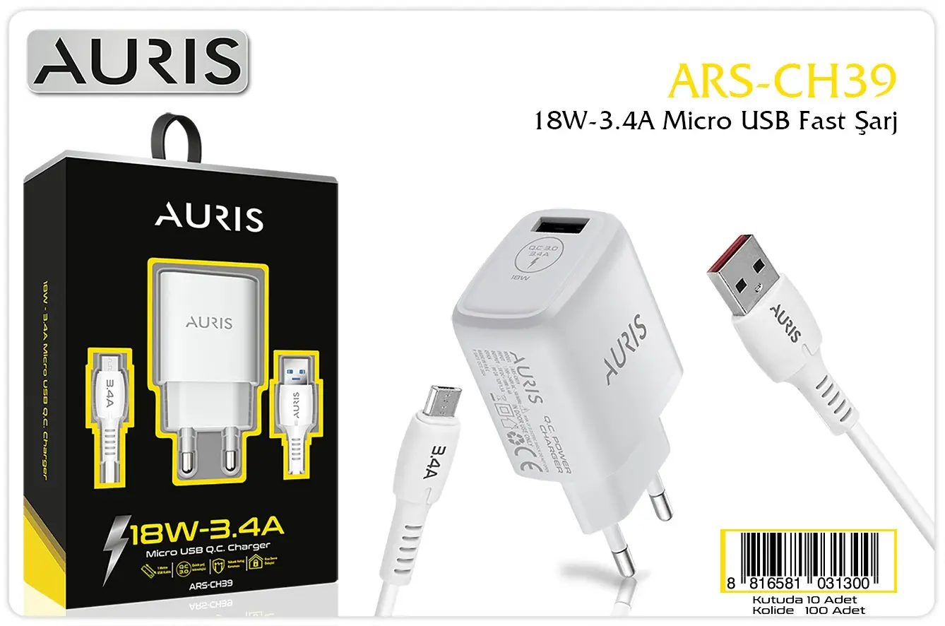 Prn Aurıs Şarj Aleti 18 W 3.4 A Usb Micro
