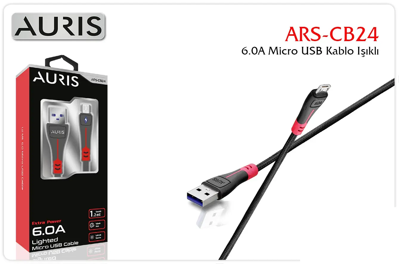 Prn Aurıs Şarj Kablosu 6.0 A Usb Micro Işıklı
