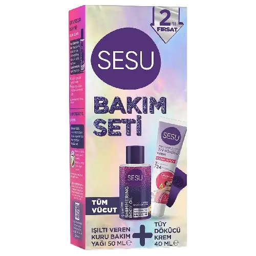 Sesu Bakım Seti Tüy Dökücü Krem 40 Ml + Işıltılı Vücut Yağı 50ml 2 Li Paket
